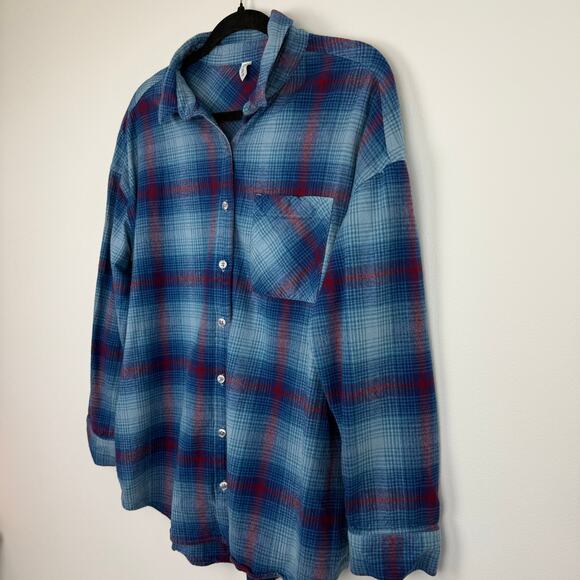 BP. Womens Long Sleeve Button-Up Blue/Red Flannel Cotton Rayon Shirt Medium - Picture 4 of 8